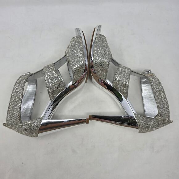 Michael Kors Silver Glitter T-Strap High Heel Sandals Womens Size 7 - Picture 6 of 8